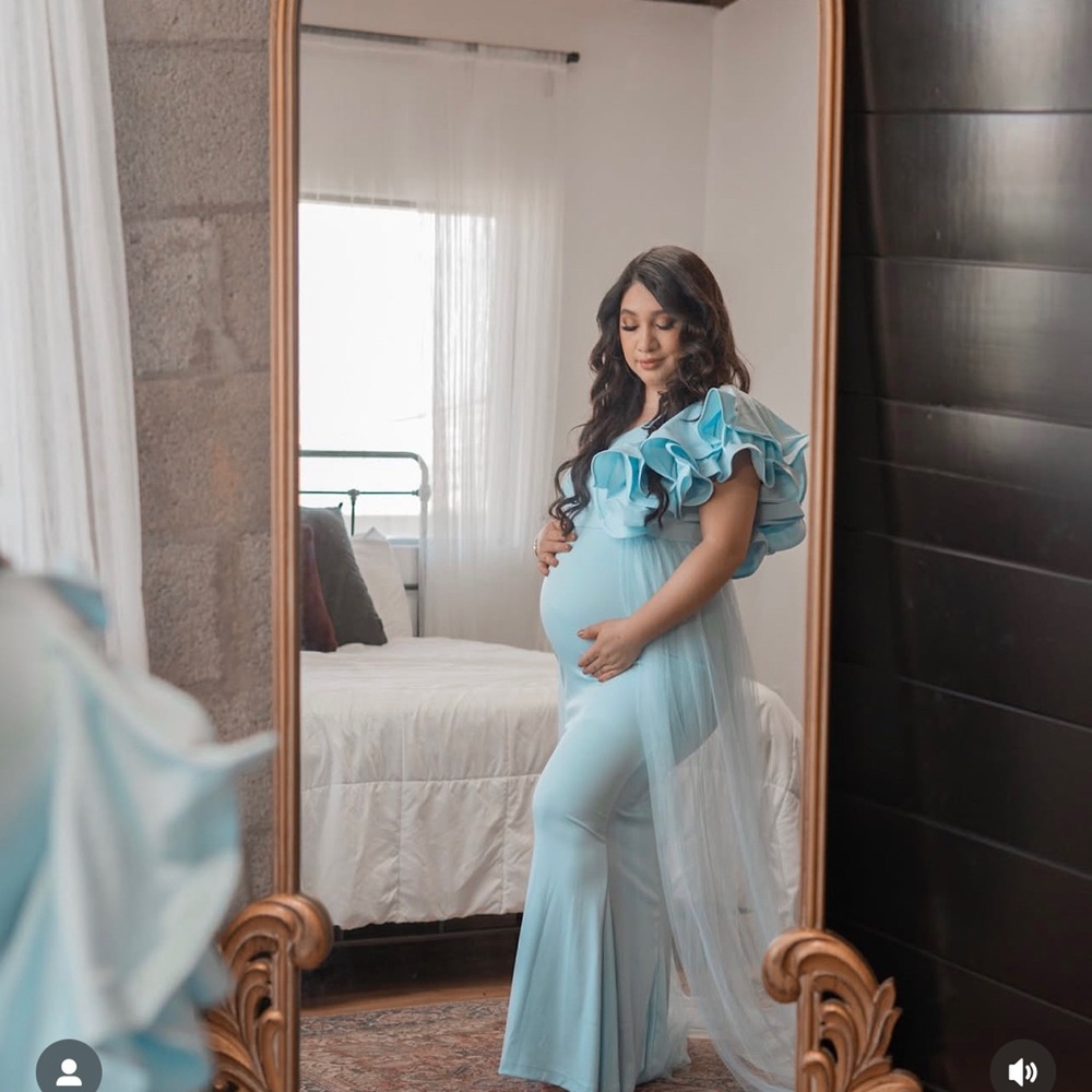 Elegant Light Blue Maternity Dress